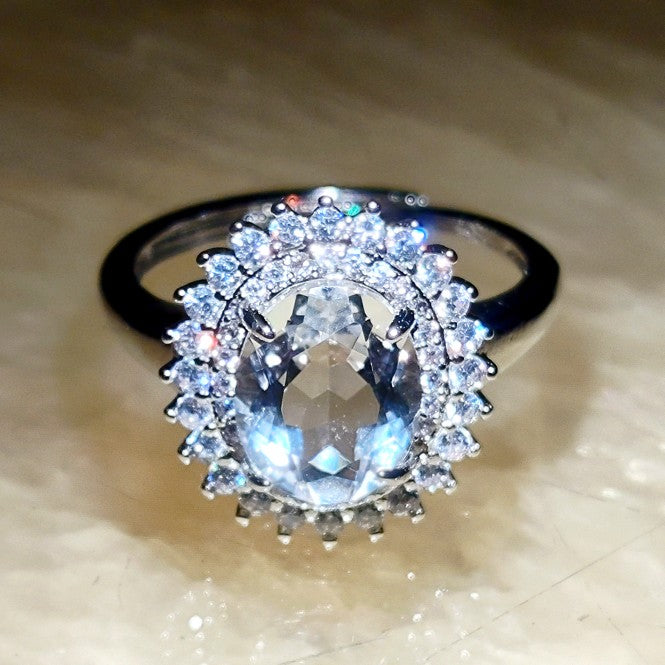 Natural white crystal 925 silver ring