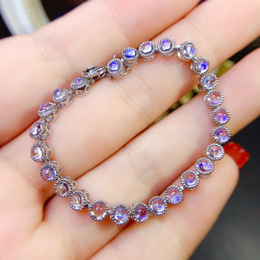 Natural Moonstone Bracelet, S925 Silver Plated with Platinum