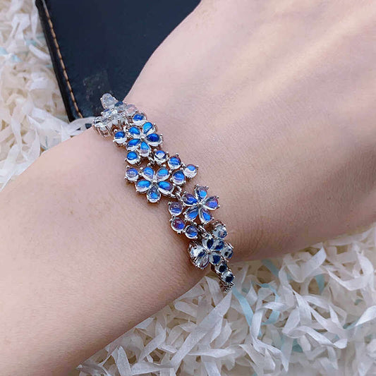 Natural Moonstone Bracelet, S925 Silver Plated with Platinum