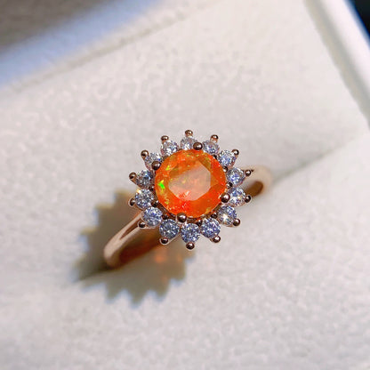 Natural Fire Opal Ring S925 Silver Setting, Main Stone 6*6mm