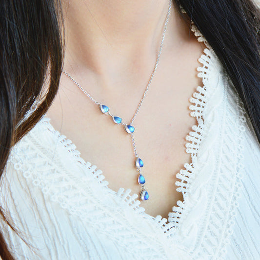 Natural Moonstone Pendant Necklace, S925 Silver Plated with Platinum