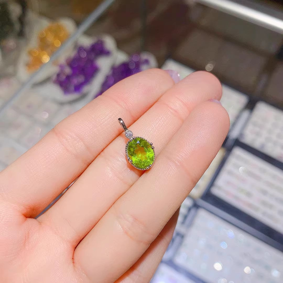 Natural Peridot Earrings Set in S925 Silver, Main Stone 7*9mm