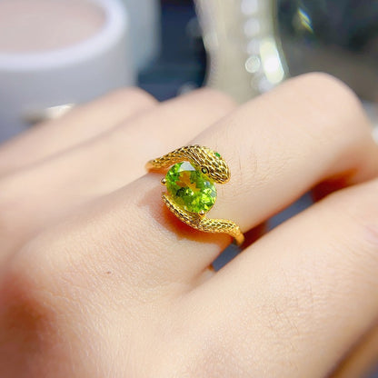 Natural Peridot Ring for Women, Set in S925 Sterling Silver, Main Stone 6*8mm