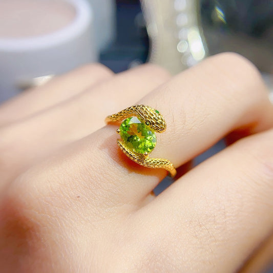 Natural Peridot Ring for Women, Set in S925 Sterling Silver, Main Stone 6*8mm