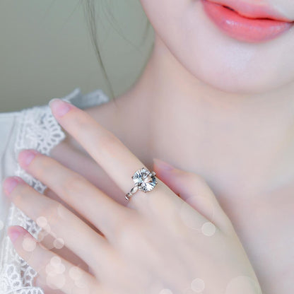 Natural white crystal 925 silver ring