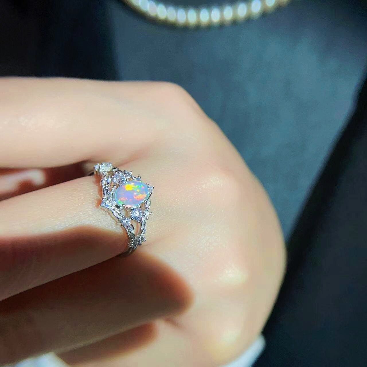 Vintage Natural Opal Ring 925 Silver