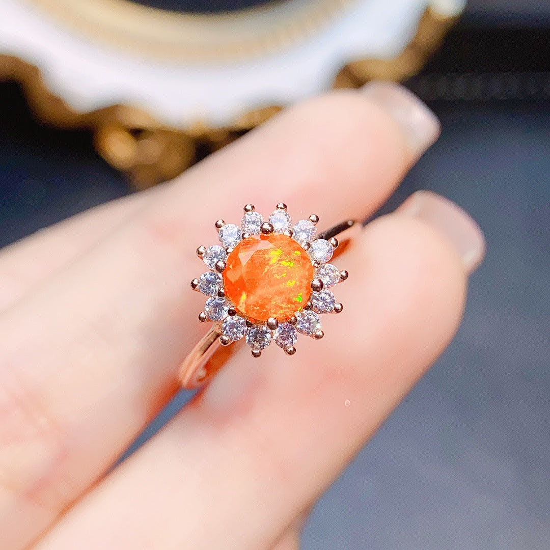 Natural Fire Opal Ring S925 Silver Setting, Main Stone 6*6mm