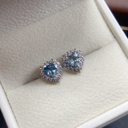 Natural Aquamarine Earrings, 925 Silver Plated with Platinum, Main Stone 5*5mm