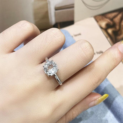 Natural white crystal 925 silver ring