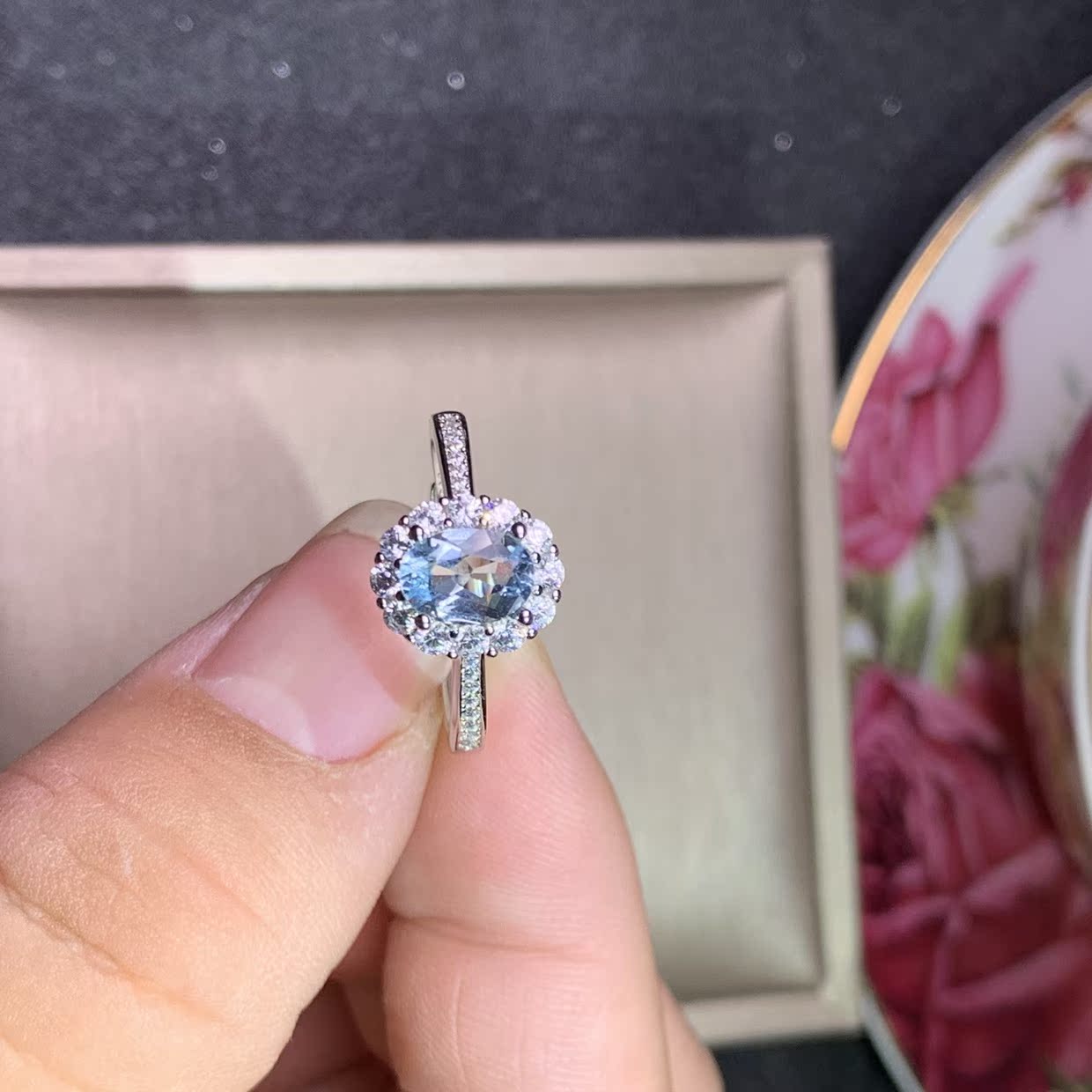 Natural aquamarine 925 silver ring