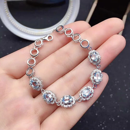 Natural Aquamarine Bracelet, S925 Sterling Silver Setting