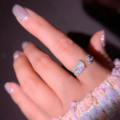 Natural Opal Ring 925 Silver with Wave Texture / Exquisite Wave Pattern