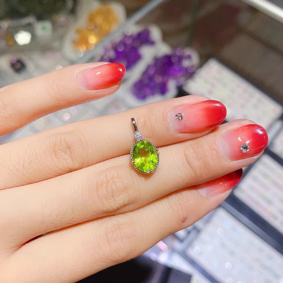 Natural Peridot Earrings Set in S925 Silver, Main Stone 7*9mm