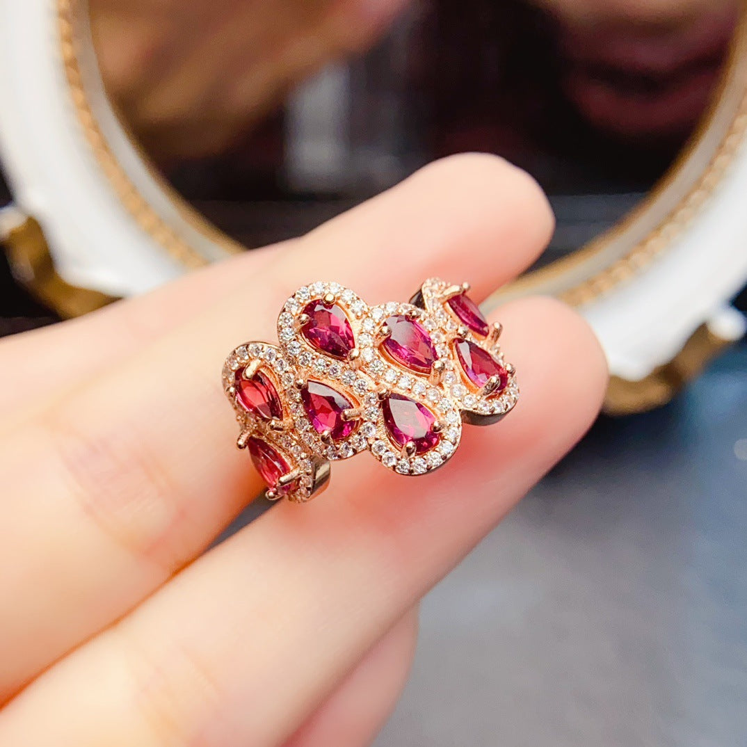 Natural Garnet Ring with S925 Silver Setting, Main Stone 3*5mm