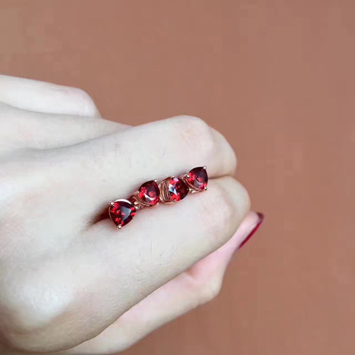 Natural Garnet Earrings, 925 Silver Plated with Gold, Main Stone 5*5mm