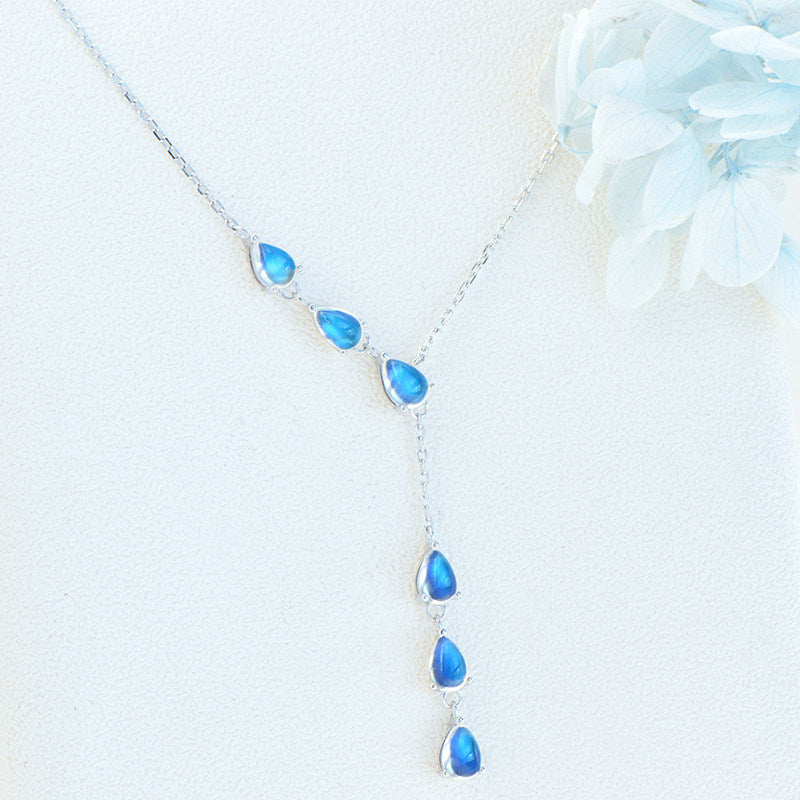 Natural Moonstone Pendant Necklace, S925 Silver Plated with Platinum