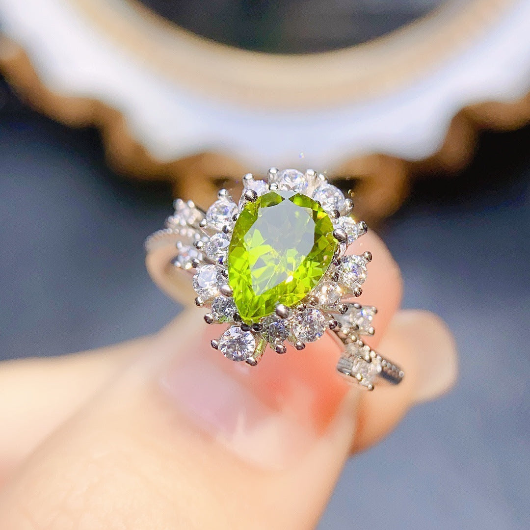 Natural Peridot Ring for Women, S925 Sterling Silver Setting, Main Stone 6*8mm