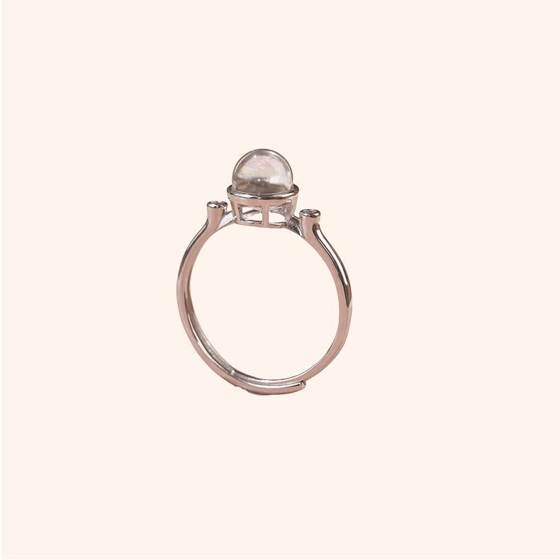 Natural white crystal 925 silver ring