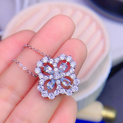 Natural Aquamarine Pendant Necklace, S925 Silver Plated with Platinum