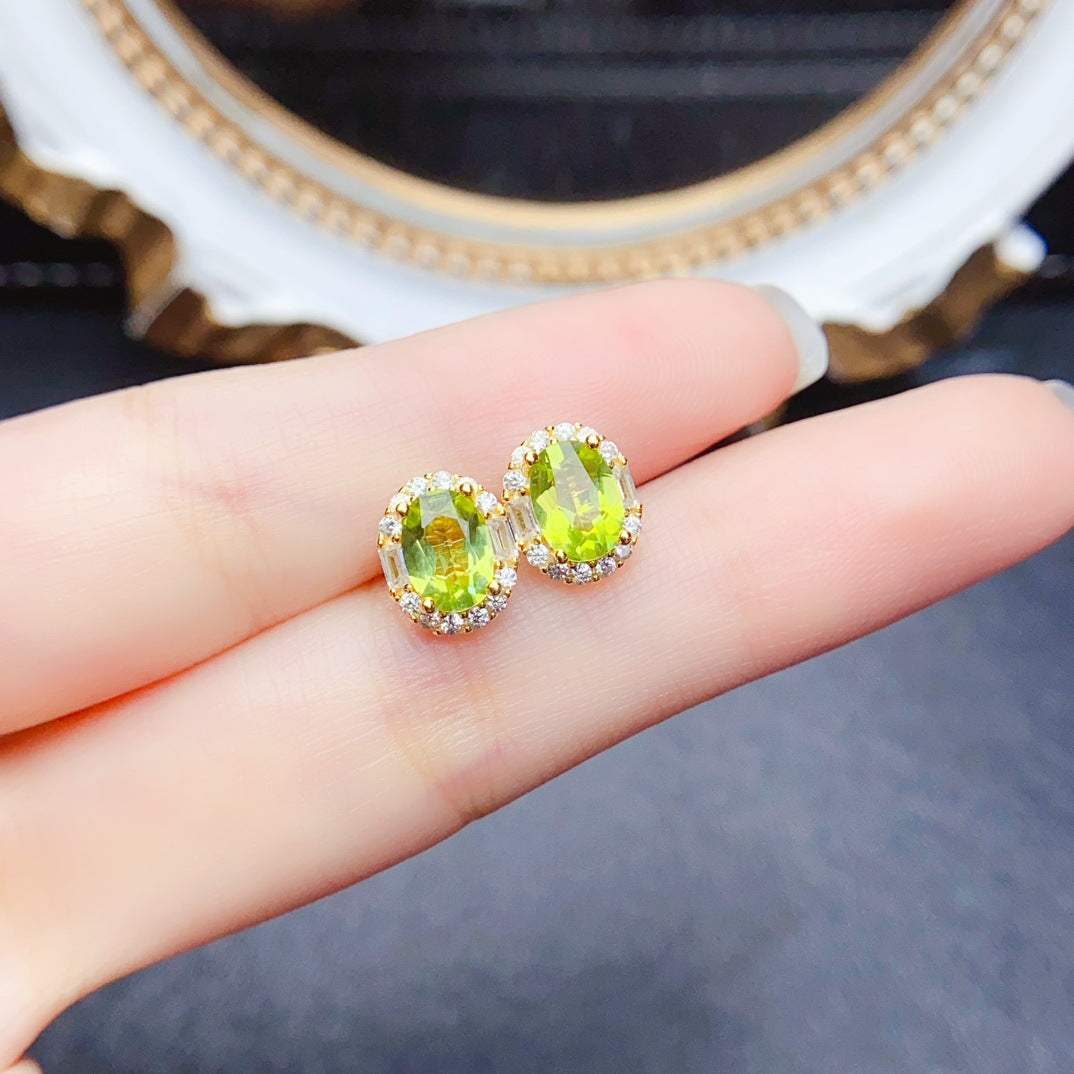 Natural Peridot Earrings, Set in S925 Silver, Main Stone 5x7mm
