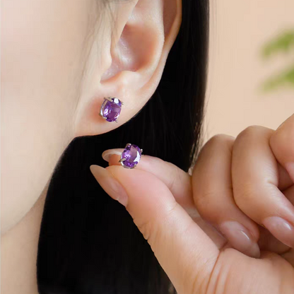 Natural Amethyst Earrings, 925 Silver with Platinum Plating