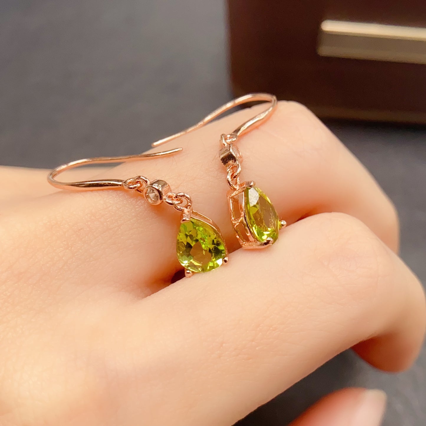 Natural Peridot Earrings, Set in S925 Silver, Main Stone 6x8mm