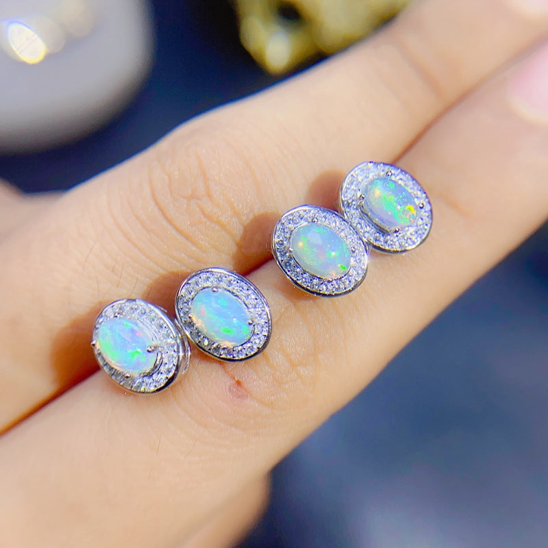 Natural Opal Earrings Set in S925 Silver, Main Stone 4*6mm