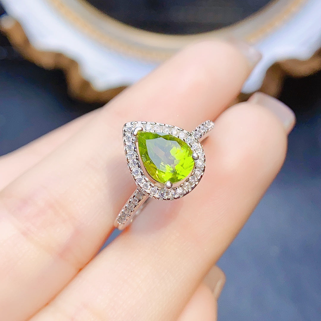 Natural Peridot Ring for Women, Set in S925 Sterling Silver, Main Stone 6*8mm