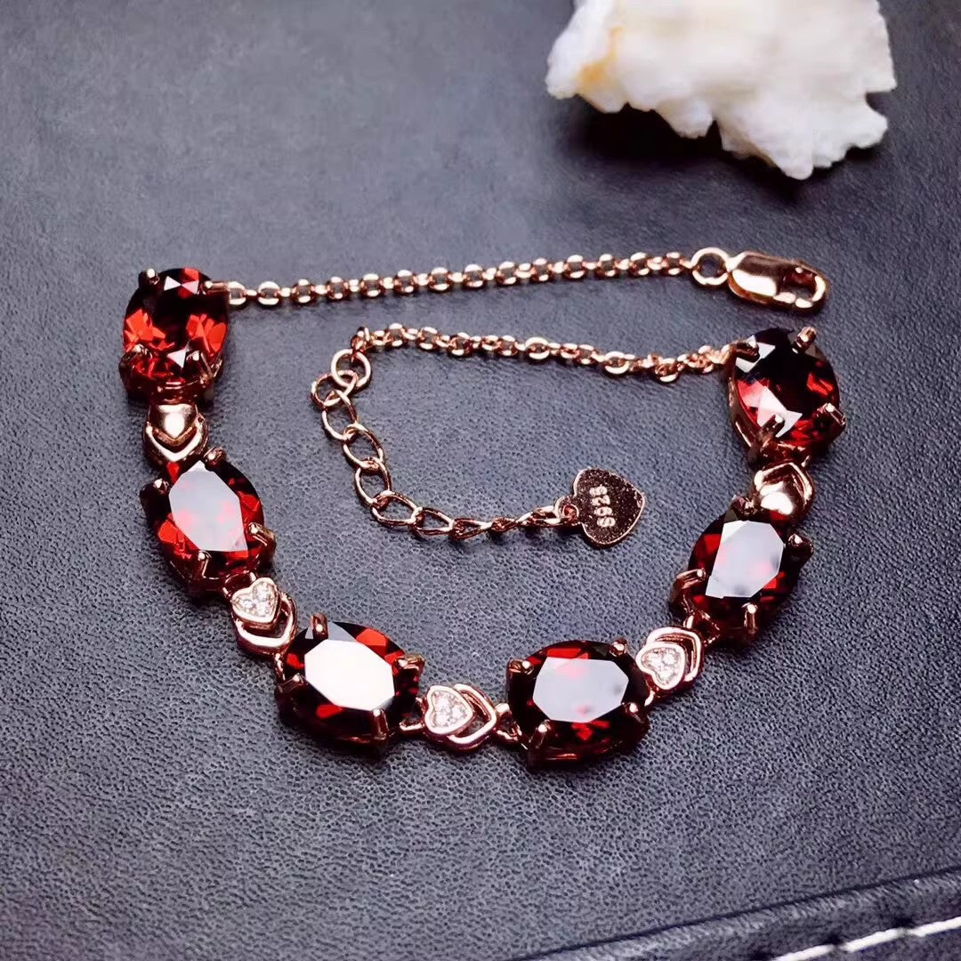 Natural Mozambique Garnet Bracelet with S925 Silver Plated Rose Gold