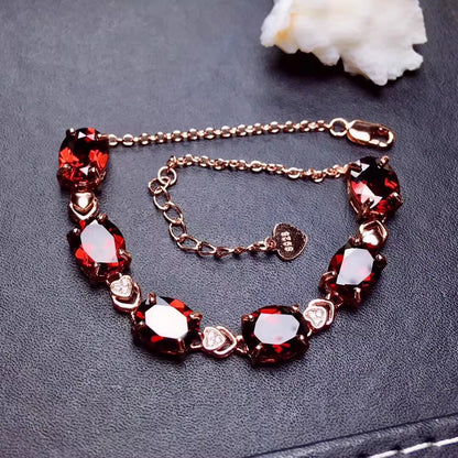 Natural Mozambique Garnet Bracelet with S925 Silver Plated Rose Gold