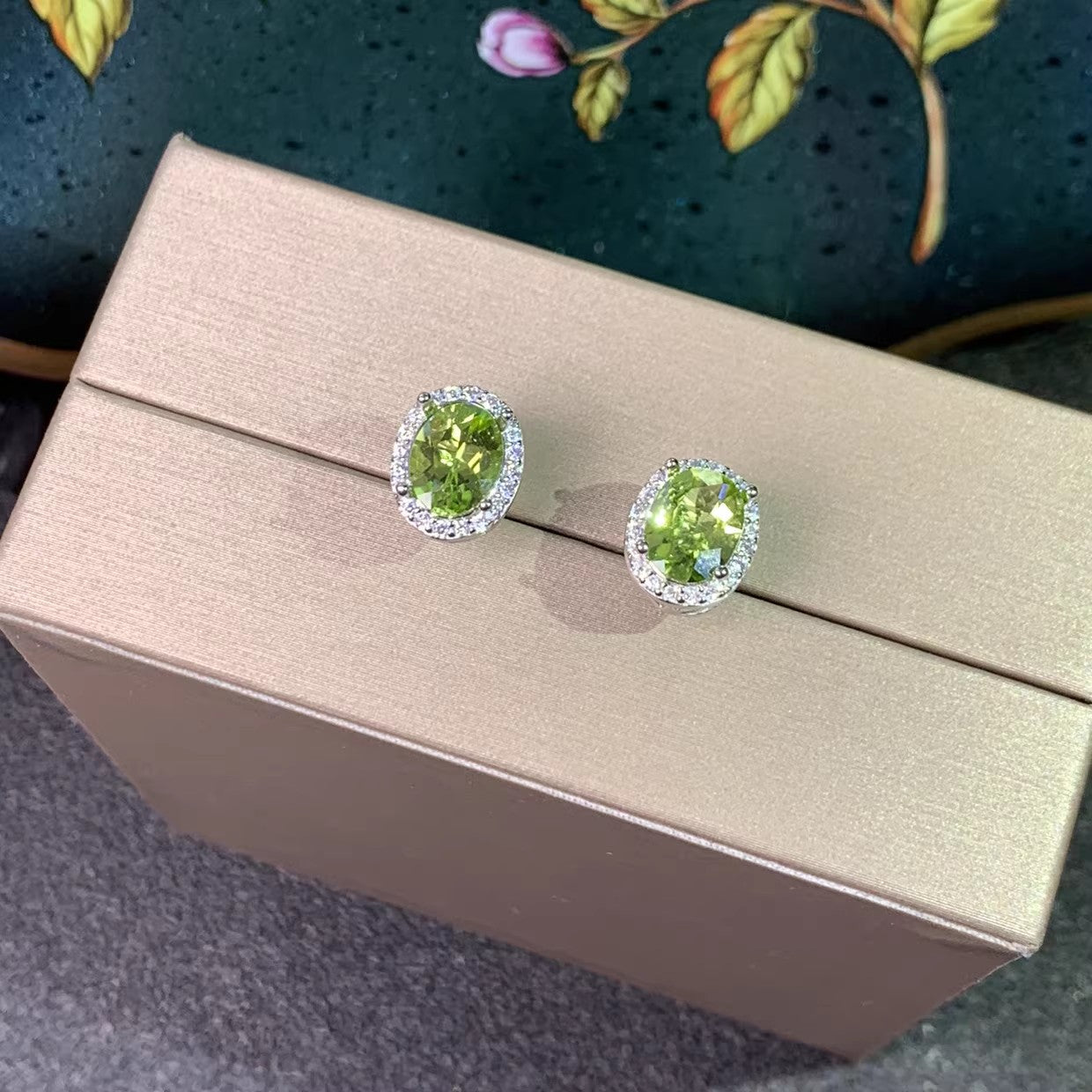 Natural Peridot Earrings Set in S925 Silver, Main Stone 6*8mm
