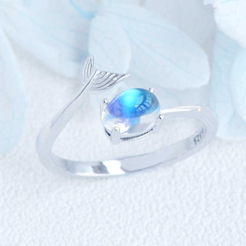 Sri Lanka Natural Moonstone 925 Silver Ring Mermaid