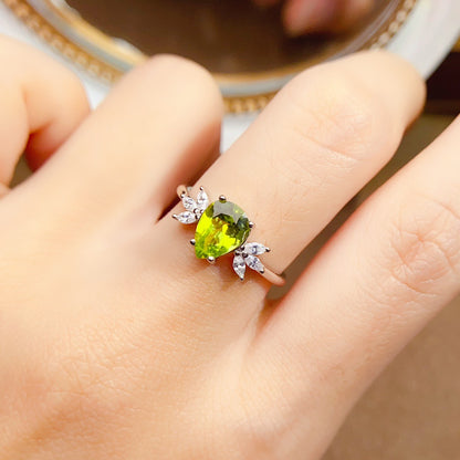 Natural Peridot Ring for Women, S925 Sterling Silver Setting, Main Stone 6*8mm