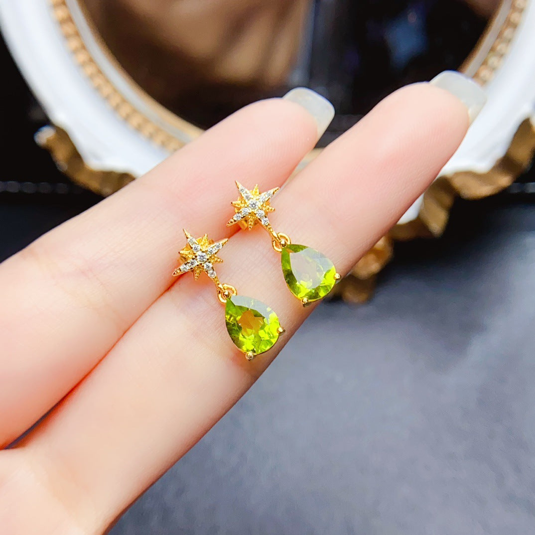 Natural Peridot Earrings Set in S925 Silver, Main Stone 6*8mm