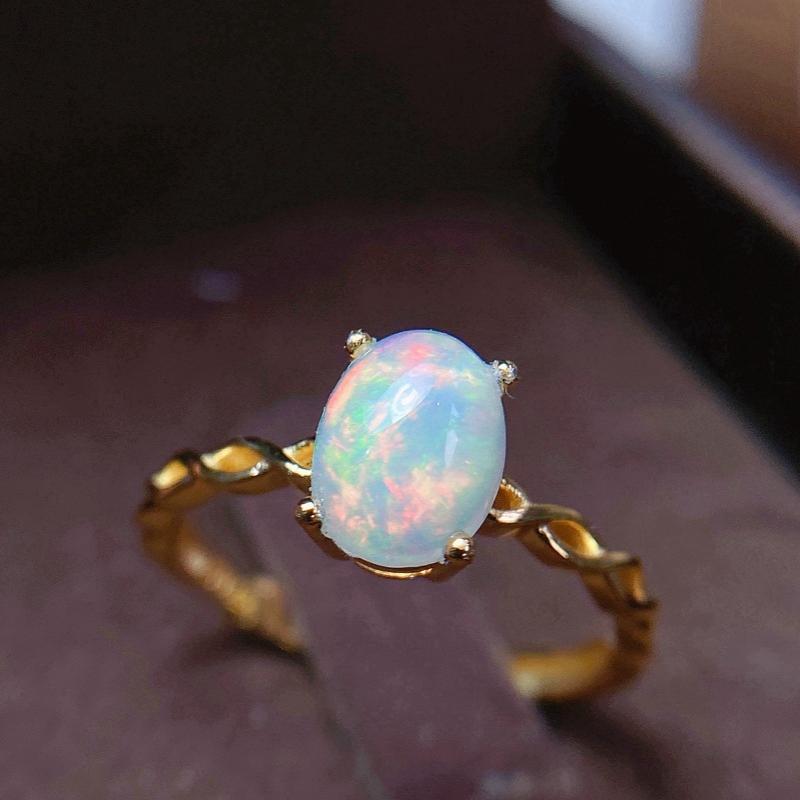 Natural Opal Ring, 925 Silver Setting 6*8mm