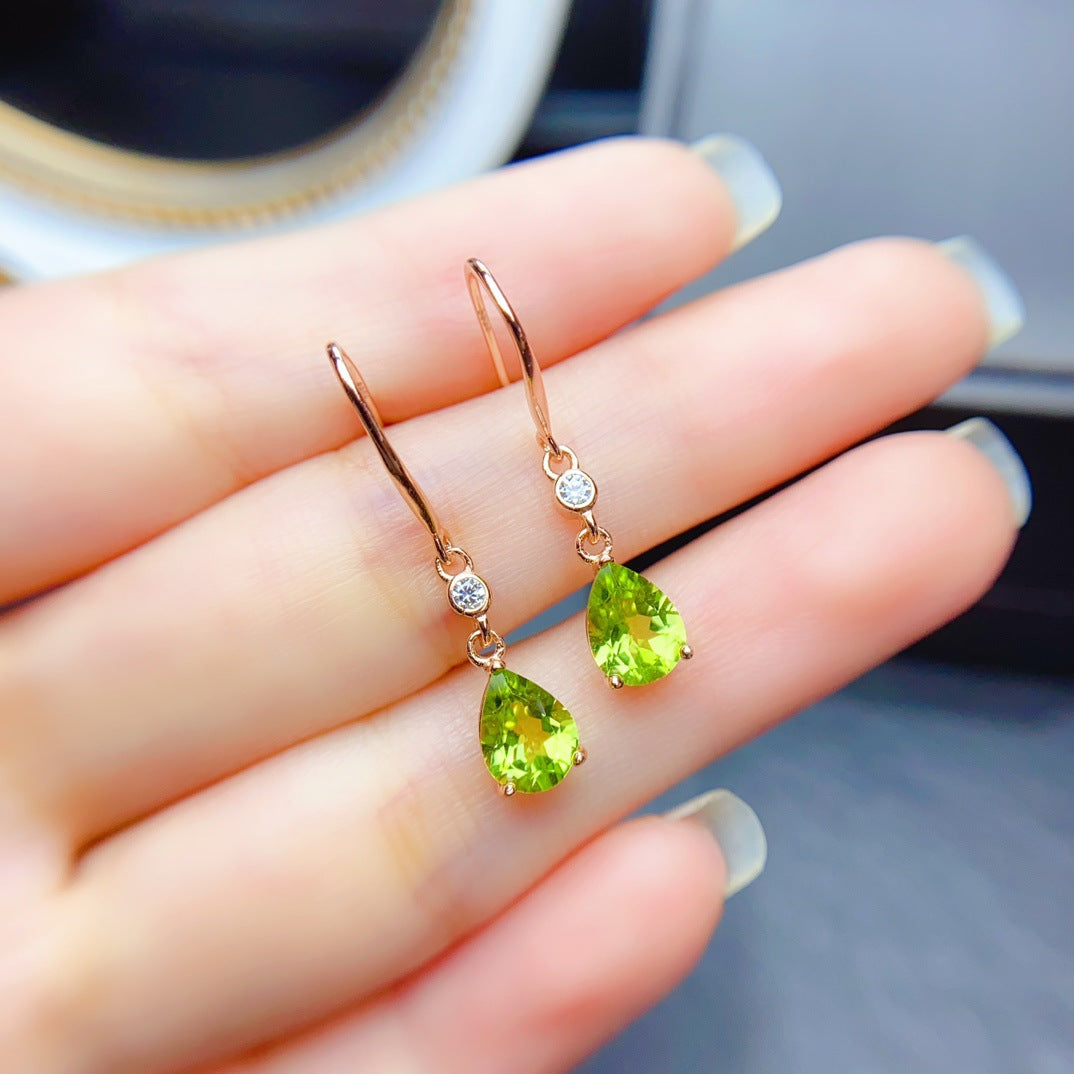 Natural Peridot Earrings, Set in S925 Silver, Main Stone 6x8mm