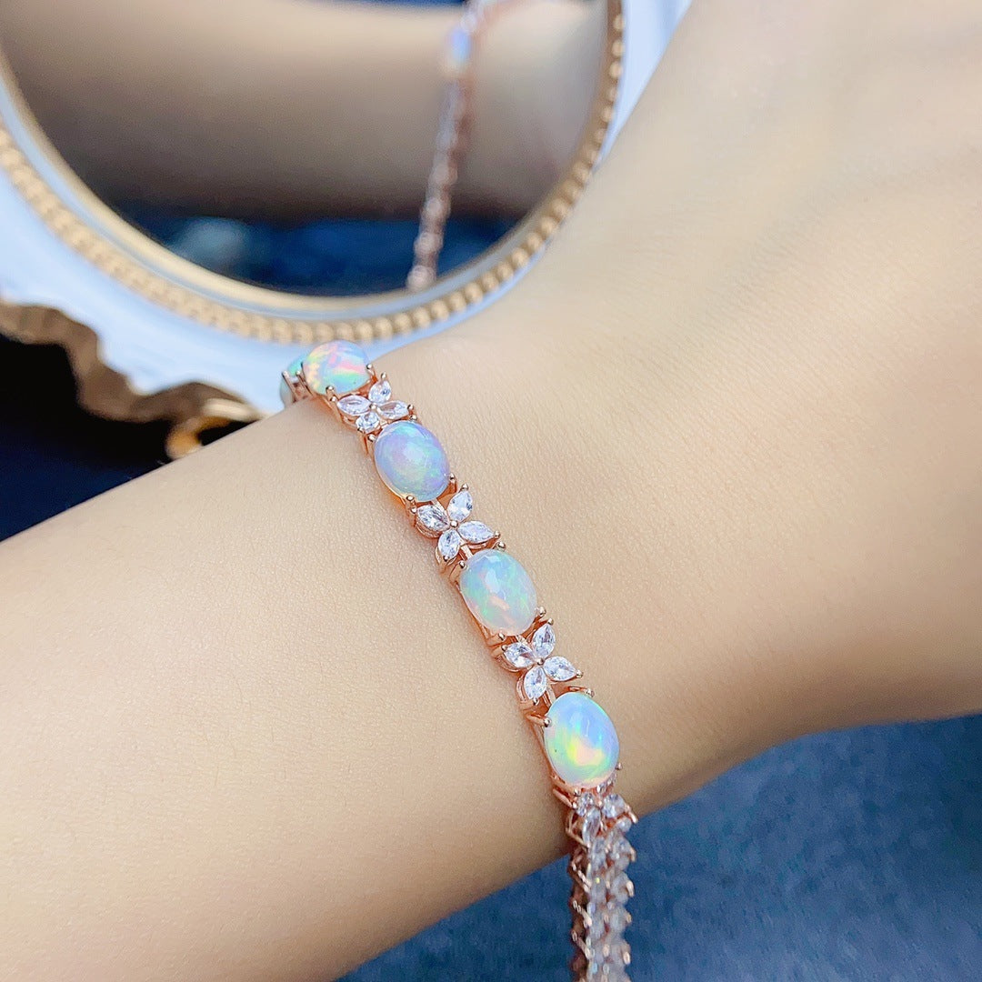 Natural Opal Bracelet Set in S925 Sterling Silver 6*8mm