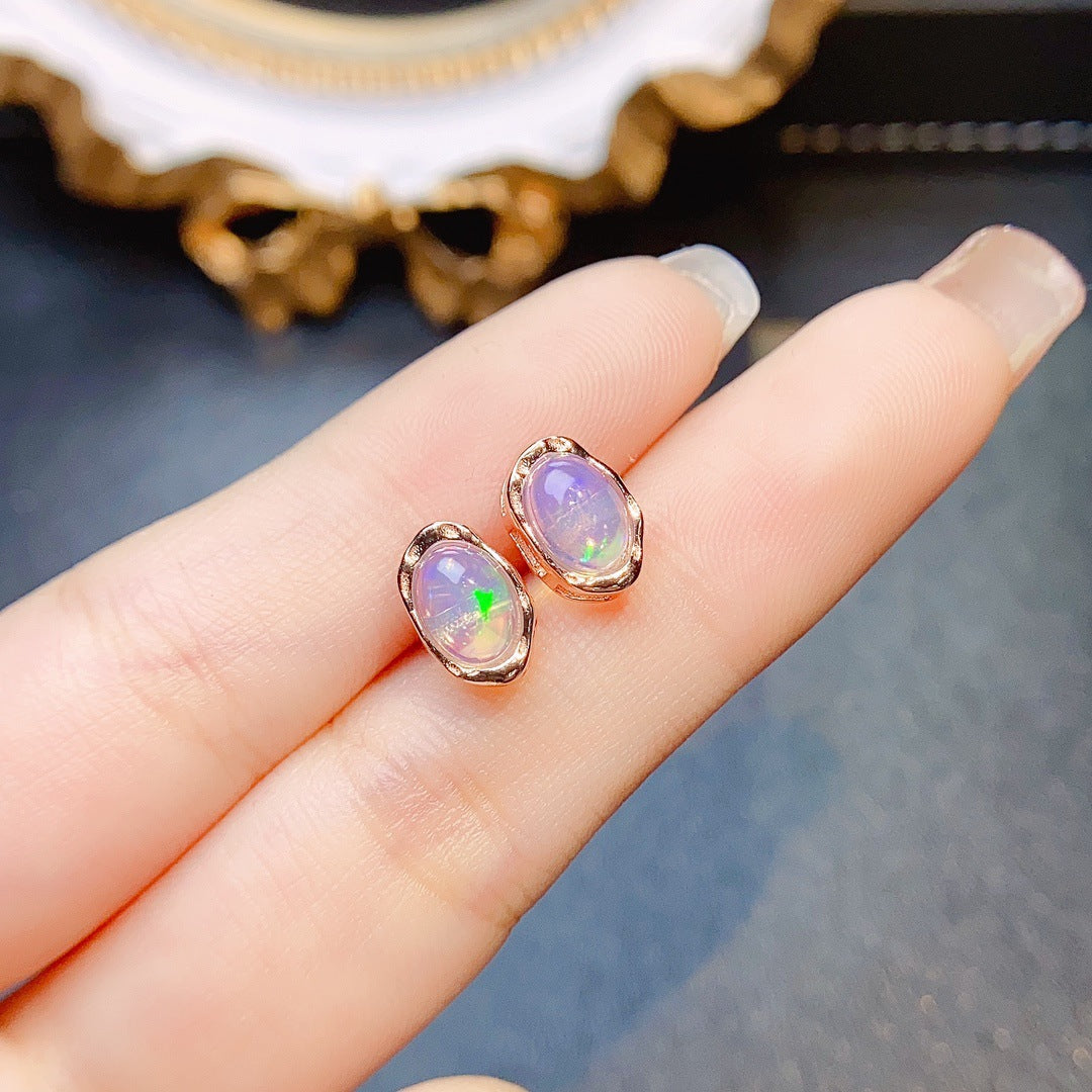 Natural Opal Earrings Set in S925 Silver, Main Stone 6*8mm