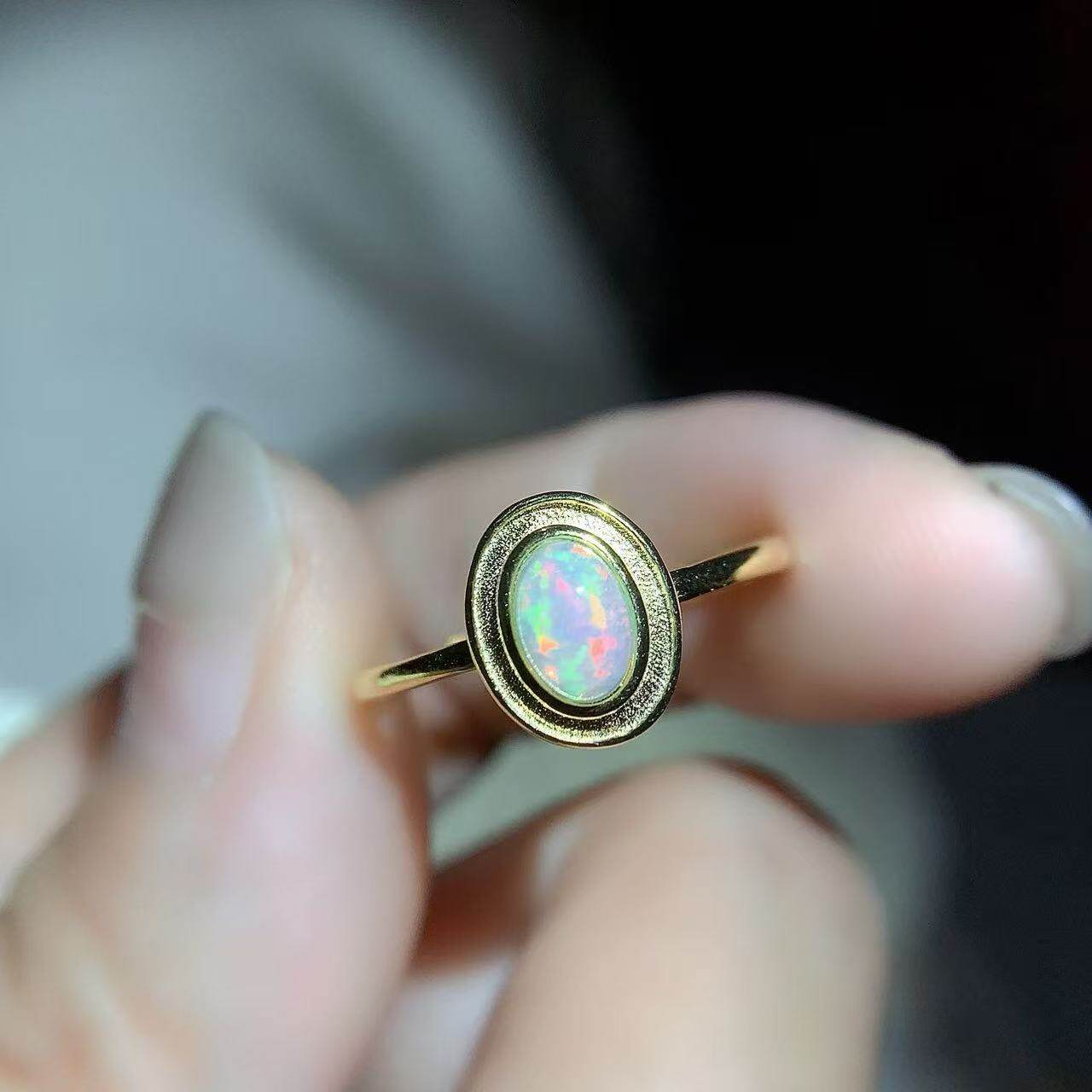 Bague Opale Naturelle Argent 925 Style Bouton