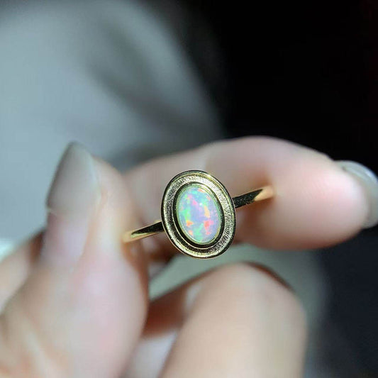 Natural Opal Ring 925 Silver Button Style