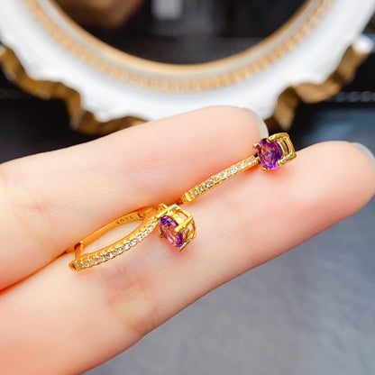 Natural Amethyst Earrings, 925 Silver with Gold Plating, 5x5mm