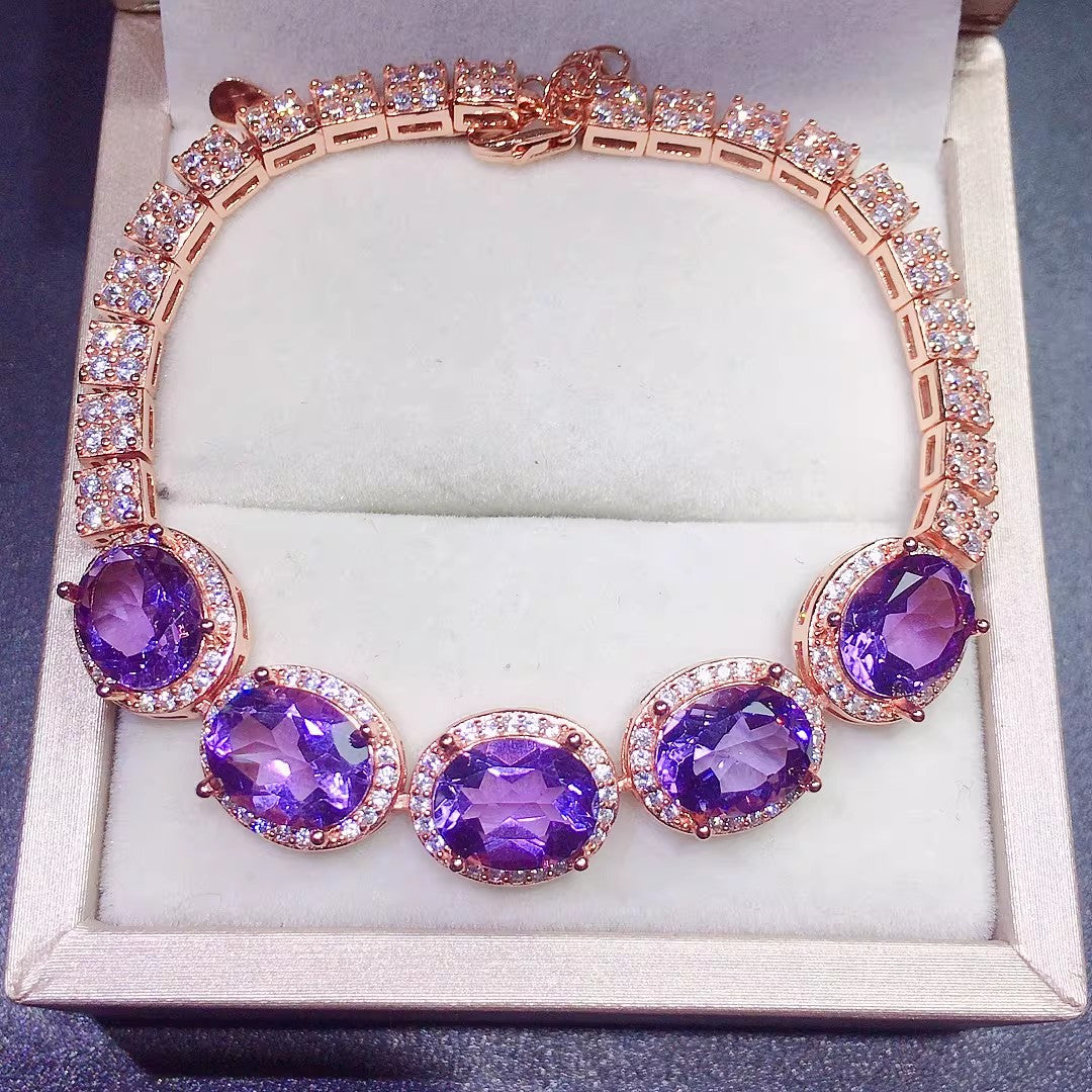 Natural Brazilian Amethyst Bracelet, Super Flashy, 925 Sterling Silver Setting