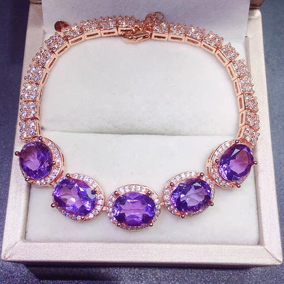 Natural Brazilian Amethyst Bracelet, Super Flashy, 925 Sterling Silver Setting