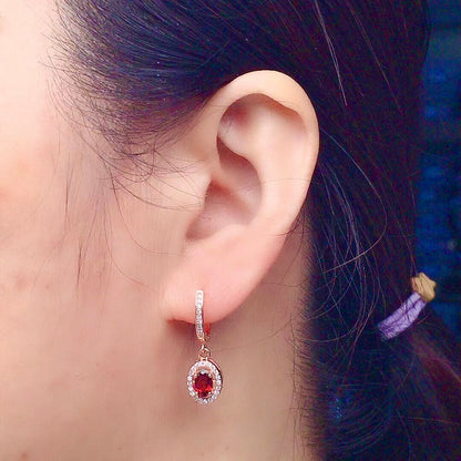 Natural Garnet Earrings, 925 Silver Plated with Rose Gold, Main Stone 4*6mm
