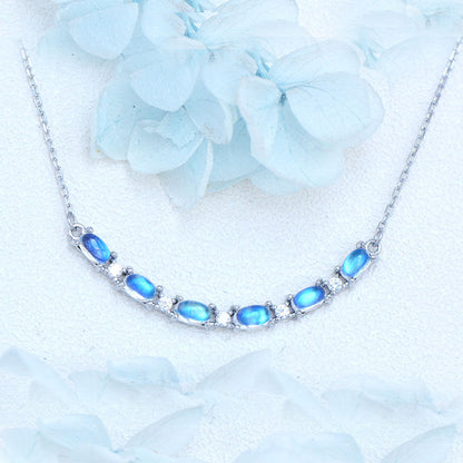 Natural Moonstone Pendant Necklace, S925 Silver Plated with Platinum