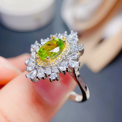 Natural Peridot Ring for Women, S925 Sterling Silver Setting, Main Stone 6*8mm