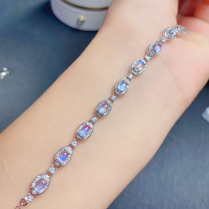 Natural Moonstone Bracelet, S925 Silver Plated with Platinum