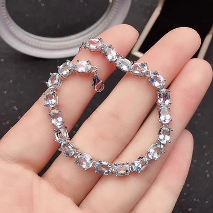Natural Aquamarine Bracelet, S925 Sterling Silver Setting