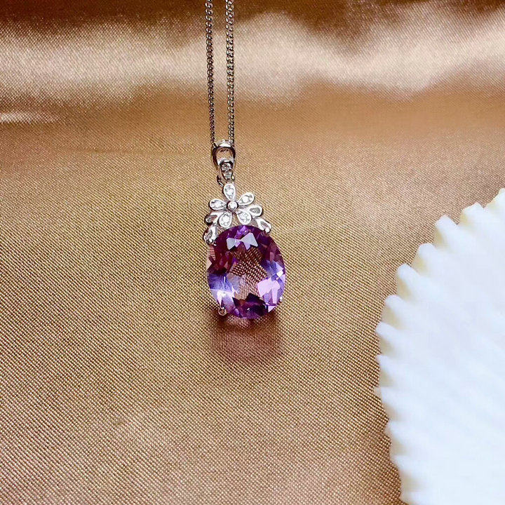 Natural Amethyst Necklace, S925 Silver Plated with Rose Gold