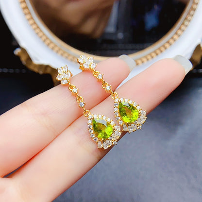 Natural Peridot Earrings, Set in S925 Silver, Main Stone 5x7mm
